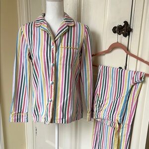 Boden Striped Flannel Pajamas with Velvet Trim